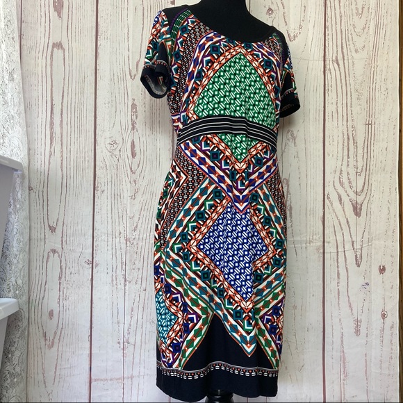 Calvin Klein Geometric Stretch Bodycon Dress - Picture 2 of 8